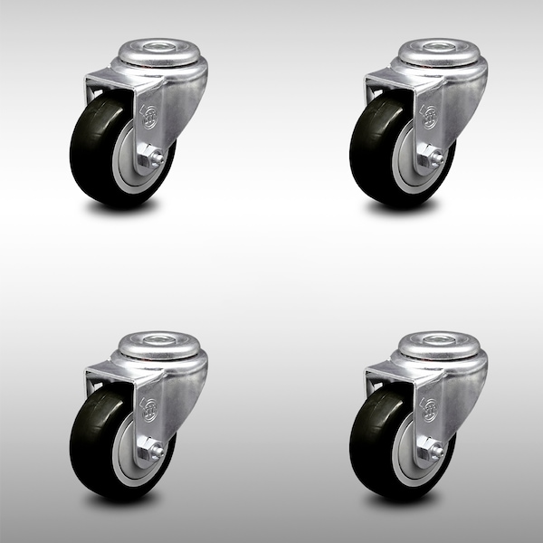 Service Caster 3 Inch SS Black Polyurethane Wheel Swivel Bolt Hole Caster Set SCC-SSBH20S314-PPUB-BLK-4 - main